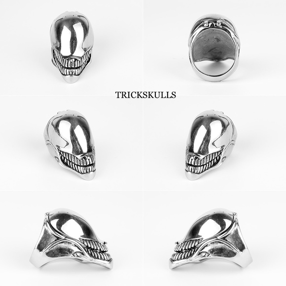 Silver Stainless Venom Alien Poison Pill Secret Compartment Ring Size 8 and 10 - Picture 7 of 11